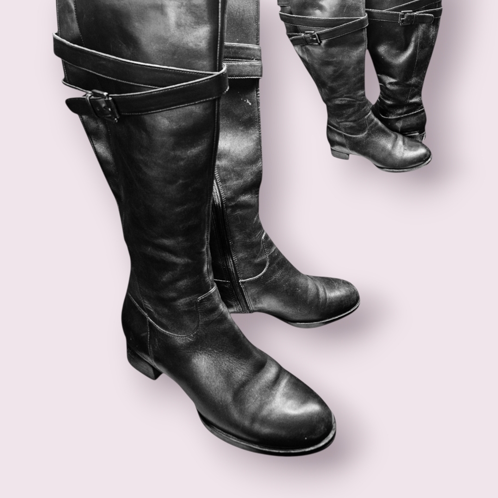 Ecco Black Leather Moto Boots, Size 9